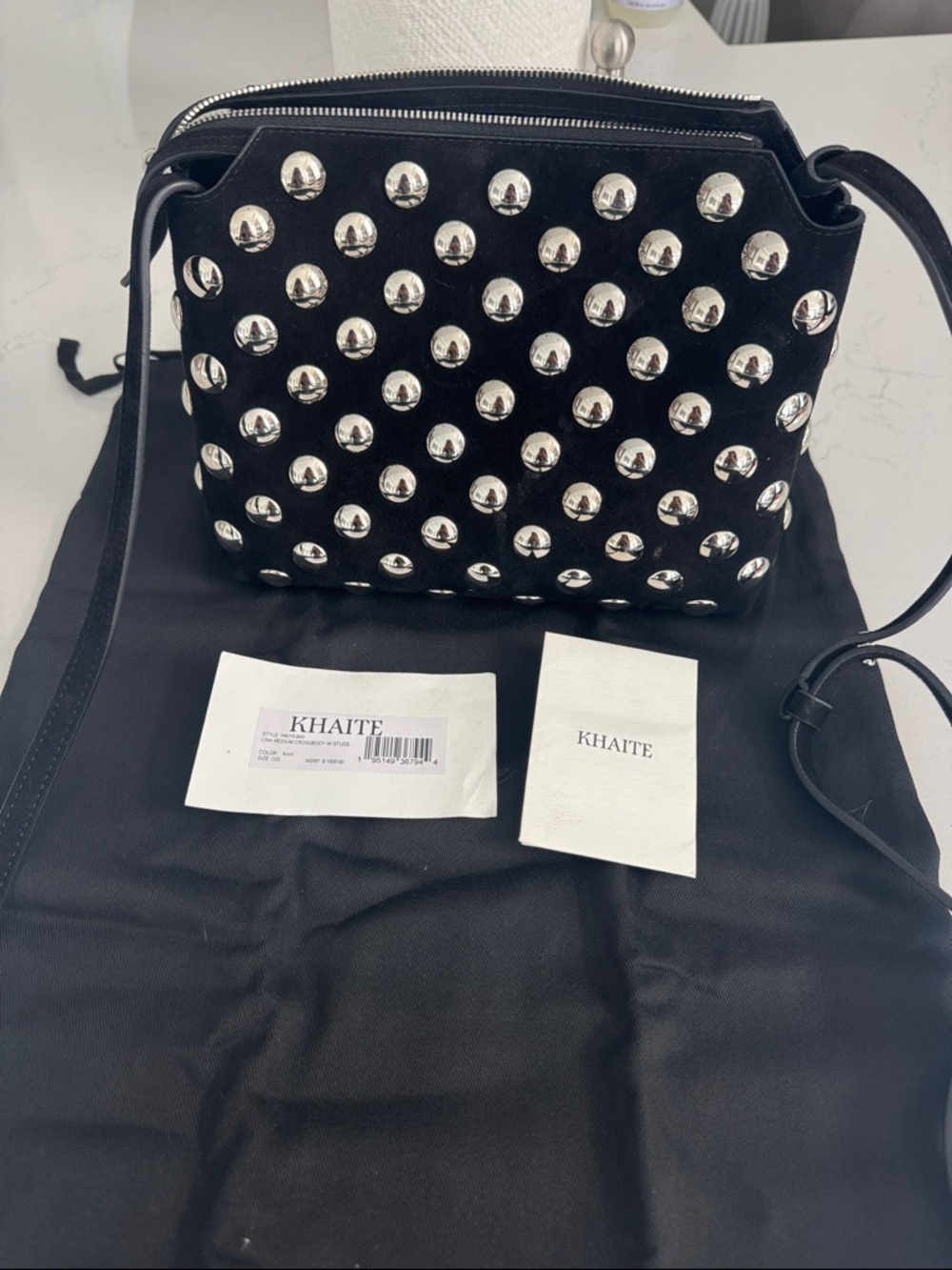 Authentic KHAITE Black Lina Medium Crossbody Bag Silver Studs